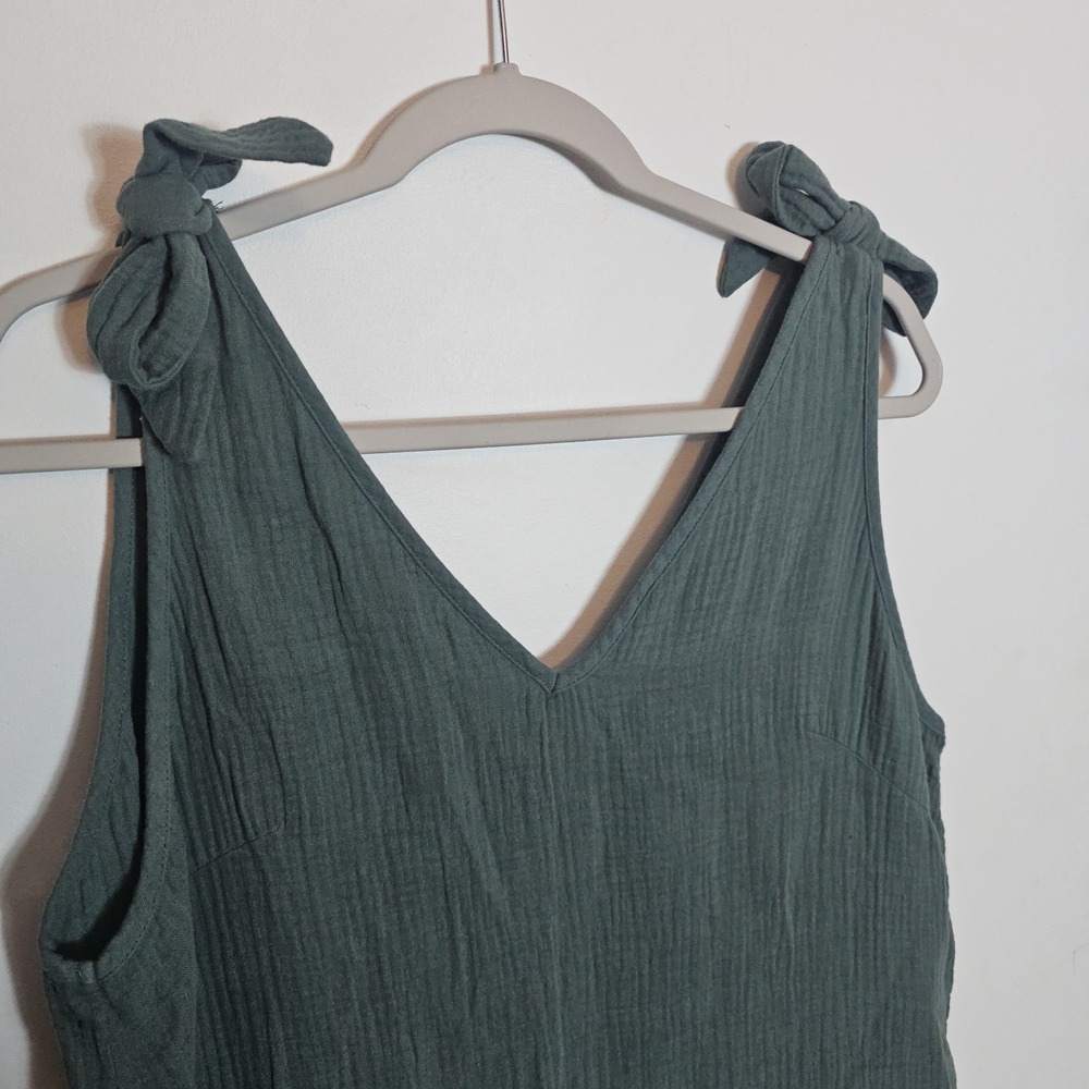 Cupshe Olive Cotton V-Neck Mini Dress with Tie Straps Large Gauzy Sundress - Picture 3 of 8